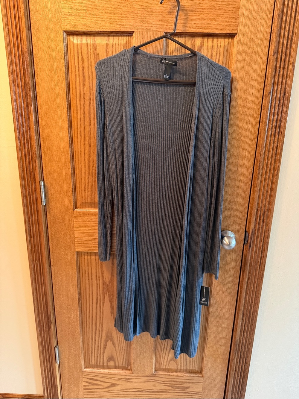 NWT INC International Concepts Long Ribbed Open-Front Cardigan in Charcoal Xl